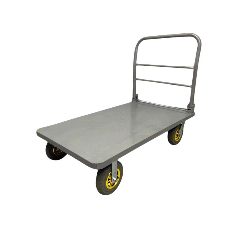 Silver Platform Cart Four Wheel Handcart for Industrial Use